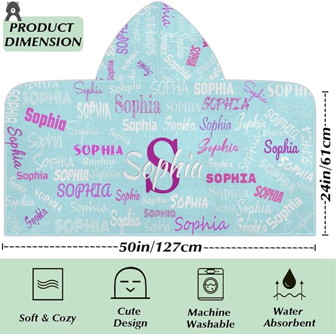 Personalized Beach Towel for Boys Girls - Toddler Towels with Hood Snaps - Personalize Towel with Your Name, Solid Light Blue