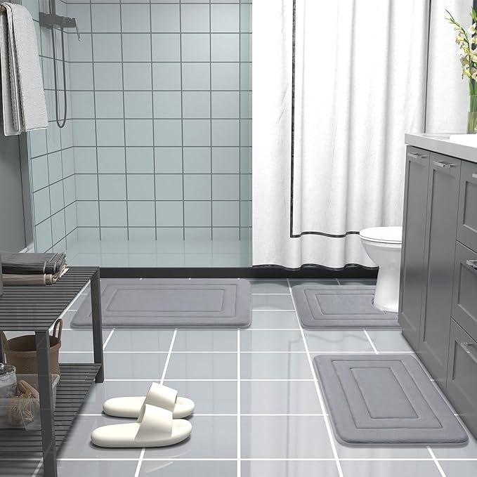 Arotive Memory Foam Bathroom Rug Mat 30x20, Ultra Soft and Absorbent Bath Mat, Machine Wash Dry, Comfortable Bath Rug Carpet for Bathroom Floor, Tub and Shower, Medium Grey