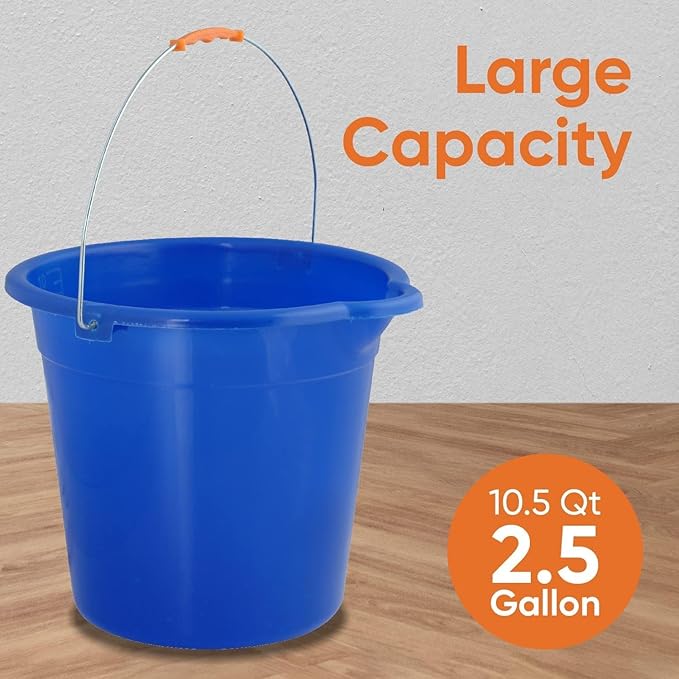 Mop Bucket 2.5 Gallon Bucket for Cleaning - Plastic Car Wash Bucket with Grip Handle - Royal Blue Small Durable Plastic Pail for Fishing, Mopping, Cleaning Camping -10 Liter