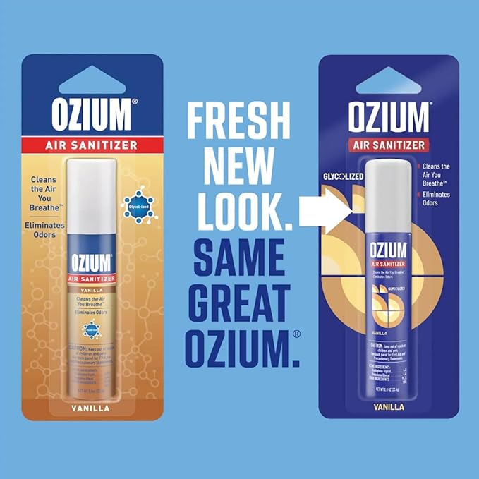 Ozium 0.8 oz. Air Sanitizer & Odor Eliminator for Homes, Cars, Offices and More, Vanilla Scent, Pack of 2