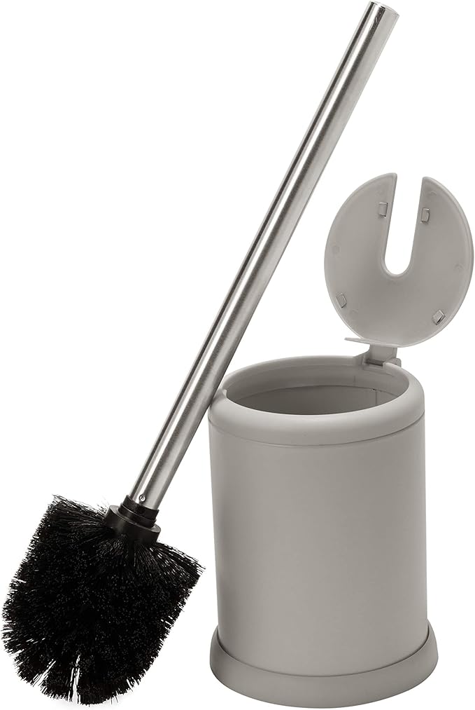 Bath Bliss Toilet Brush and Holder | Self Closing Lid | 360 Degree Brush Head | Bathroom Cleaning | Compact Size | Storage and Organization | Matte Grey