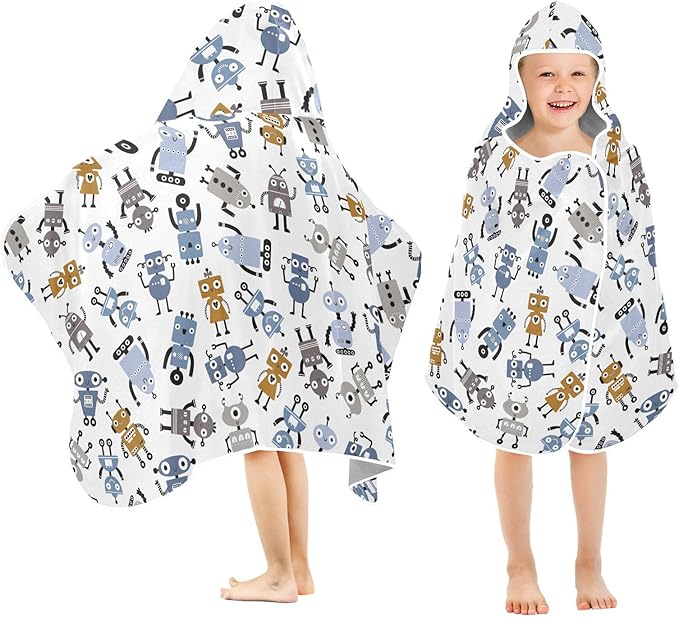 susiyo Kids Hooded Bath Towel Different Robots Beach Towel for Kids 23.5 x 50 Inch Microfiber Soft Absorbent Quick Dry Bath Swim Pool Towel Wrap Poncho Bathrobe with Hood for Kids Toddler