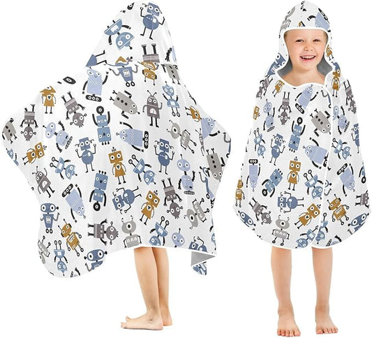 susiyo Kids Hooded Bath Towel Different Robots Beach Towel for Kids 23.5 x 50 Inch Microfiber Soft Absorbent Quick Dry Bath Swim Pool Towel Wrap Poncho Bathrobe with Hood for Kids Toddler