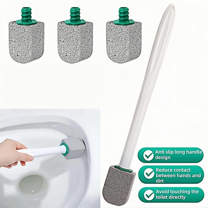 Pumice Stone Toilet Cleaning Kit with Long Handle - Effortless Hard Water Stain Remover for Toilets, Tubs & Tile - Includes 1 Handle + 3 Pumice Stones, Safe for Porcelain & Ceramic Surfaces