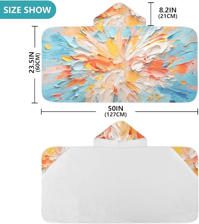 Hooded Towel for Kids Colorful Abstract Artwork Beach Wrap Bath Towels 50x23.5in