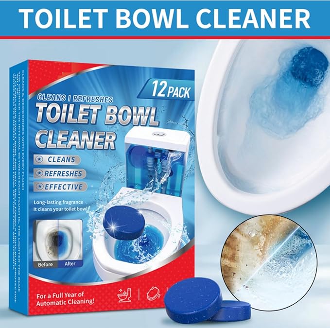 Automatic Toilet Bowl Cleaner Tablets,Put in the Toilet Tank,Long-Lasting Bathroom Tank Cleaner with Refreshing Fragrance, 12 Pack,Each tablet lasts for 7 days.
