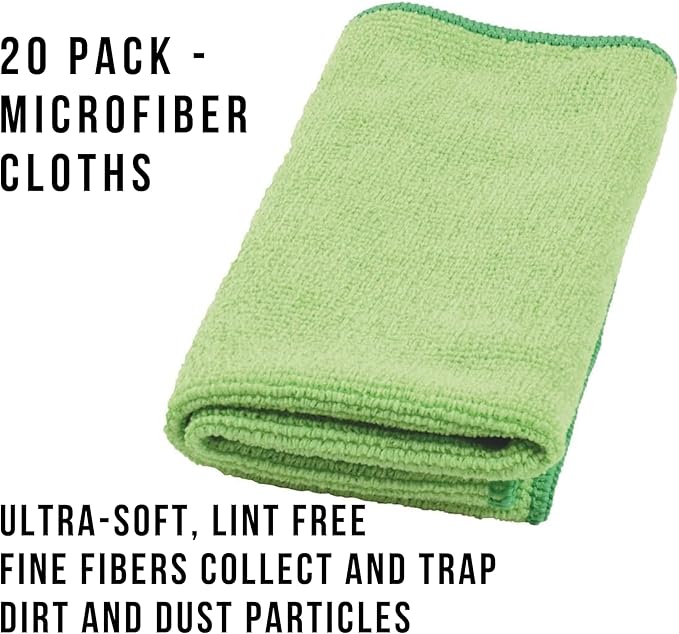 Taski Diversey D7524117 MyMicro Commercial Microfiber Cleaning Cloth, Bulk Cleaning Towels for Housekeeping - Reusable & Lint Free - Large 14 Inch x 14 Inch, Green, Pack of 20