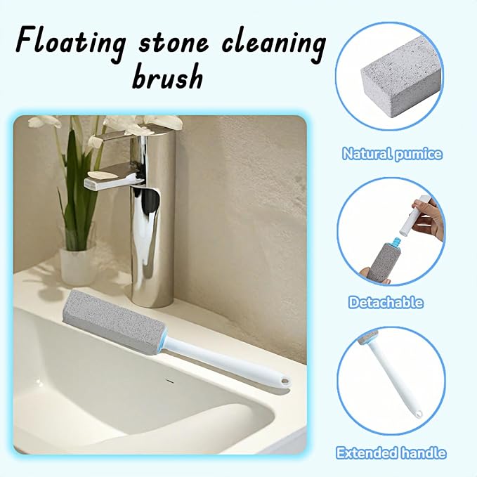 Btolin 2 Pack Pumice Stone Toilet Cleaner with Handle – Heavy Duty Hard Water Ring & Limescale Remover for Toilet, Pool, Tub, Sink – No Scratches, Chemical-Free, Ergonomic
