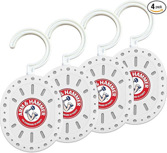 Arm & Hammer OdorBusterz ClosetMATE™, White Linen, 4 Count – Hanging Odor Absorber with Baking Soda, 360° Rotating Hook for Closets, Lockers & Storage Areas