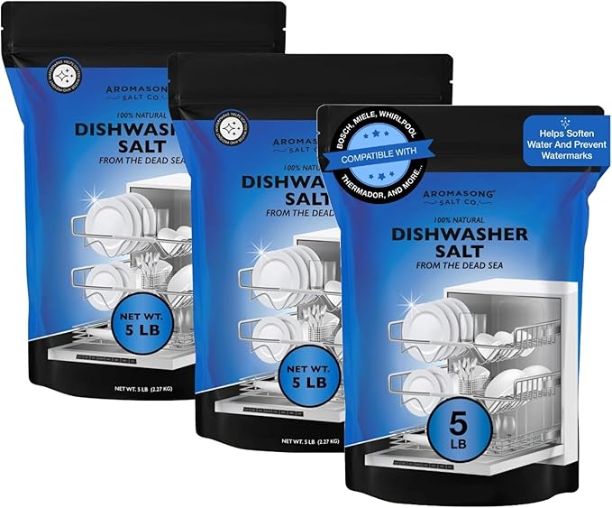 Aromasong Dishwasher Salt 15 LB - 100% Natural Water Softening Agent Compatible with Bosch, Miele, Whirlpool, Thermador, and More... for Cleaner Dishes & Washer Reactivation. (packaging may vary)