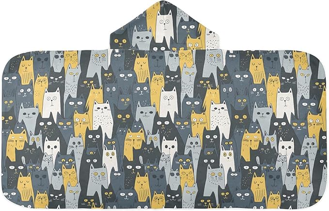 Hooded Towel for Kids Texture of A Crowd of Cats Beach Wrap Bath Towels 50x23.5in