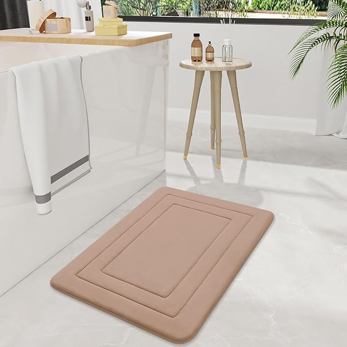 Arotive Memory Foam Bathroom Rug Mat 30x20, Ultra Soft and Absorbent Bath Mat, Machine Wash Dry, Comfortable Bath Rug Carpet for Bathroom Floor, Tub and Shower, Camel