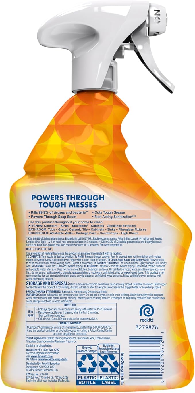 Lysol All Purpose Cleaner Spray, Multi-Purpose Disinfecting Spray, Kitchen & Bathroom Cleaner, Mango & Hibiscus Scent, 32 Fl Oz (Pack of 2)