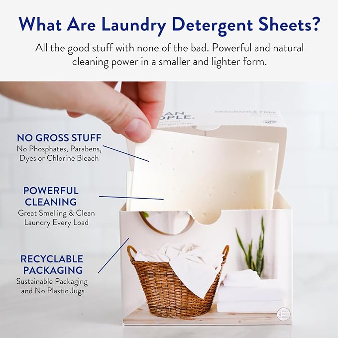 The Clean People Laundry Detergent Sheets - Laundry Soap - Ultra Concentrated, Recyclable Packaging, Stain Fighting - Sweet Petals & Vanilla, 32 Pack