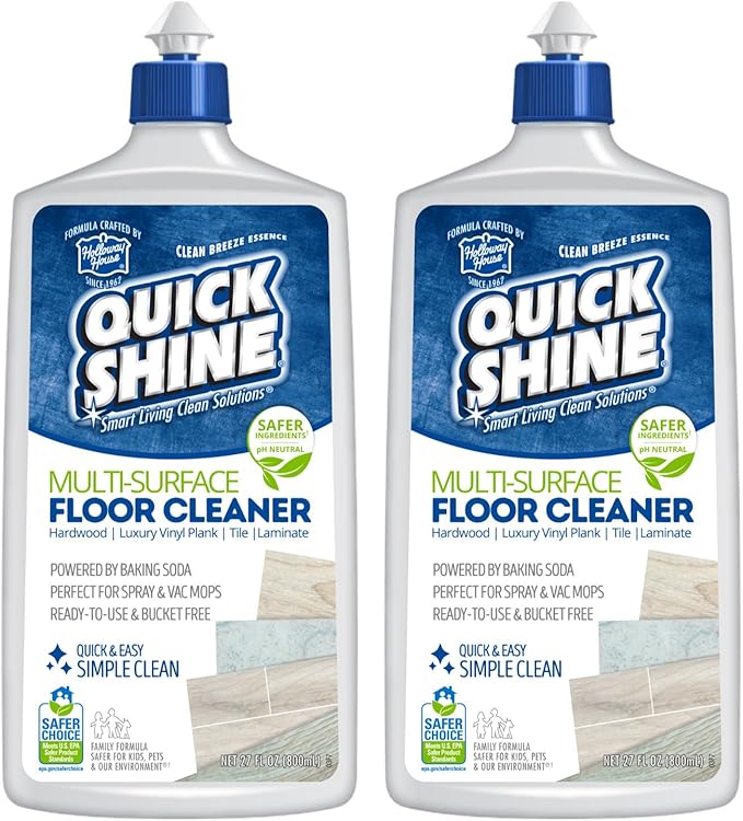 Quick Shine Multi Surface Floor Cleaner 27oz, 2Pk | Ready to Use-Streak Free- No Rinse | Use on Hardwood, Laminate, Luxury Vinyl Plank & Stone | Use in Spray Mops & Vac Mops | Safer Choice Cleaner