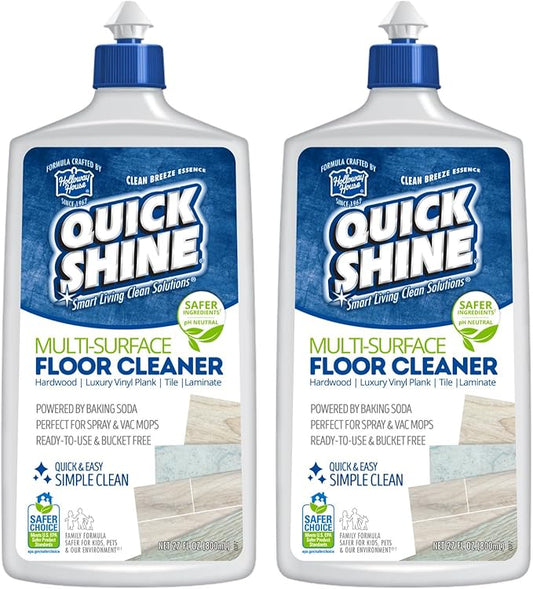 Quick Shine Multi Surface Floor Cleaner 27oz, 2Pk | Ready to Use-Streak Free- No Rinse | Use on Hardwood, Laminate, Luxury Vinyl Plank & Stone | Use in Spray Mops & Vac Mops | Safer Choice Cleaner
