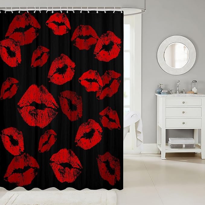 Feelyou Lips Shower Curtains Kissing Lips Bathroom Curtain for Kids Women Men Romantic Bathroom Accessories Waterproof Polyester Fabric for Stalls Bathtubs 72"x84"