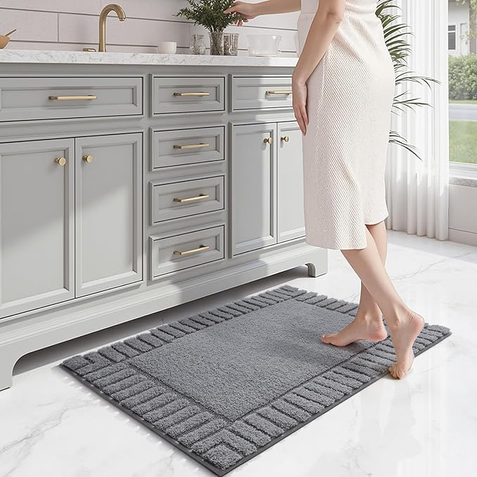LUMI Bathroom Rugs Non Slip with Rubber Backing, Extra Soft Plush Microfiber Bath Rug Absorbent, Machine Washable Bath Mat Quick Dry for Tub, Shower, Dark Grey, 16"x24"