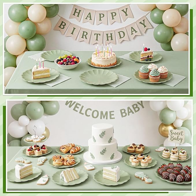 NatNarr 30 Pcs Sage Green Paper Plates 7.5 Inch Shell Edge Easter Plates Disposable Green Scalloped Paper Plate for Wedding Baby Shower Birthday Party Bridal Shower