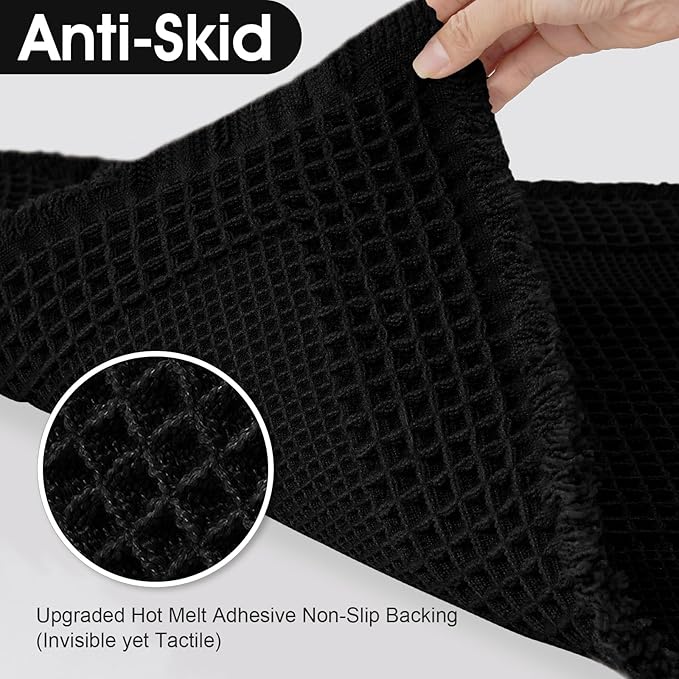 Upgraded Waffle Bath Mat, 36"x24" Black-Looped, Super Absorbent Non-Slip Quick Dry Bathroom Rugs with Tassels, Machine Washable Ultra Soft Boho Bath Rugs for Floor, Toilet Mats Boho Farmhouse Decor