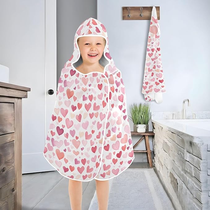 Kids Hooded Towels Hearts Valentine Swimming Beach Towel 23.5" x 50" Bath Towel for Boys Girls 21216498