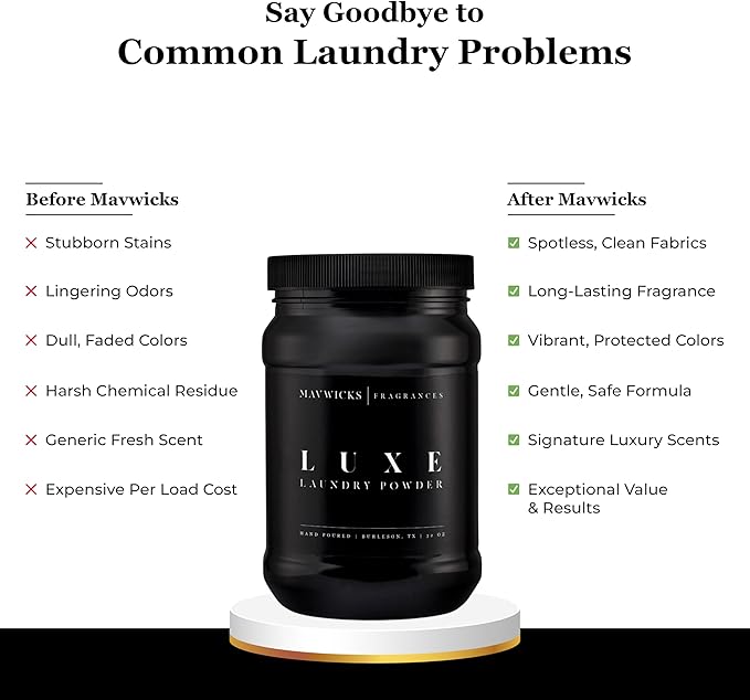 Mavwicks - Luxury Laundry Detergent Powder (Luxe) 32 Oz – Concentrated for Tough Stains and Odors, For All Washing machine types – Gentle on Fabrics