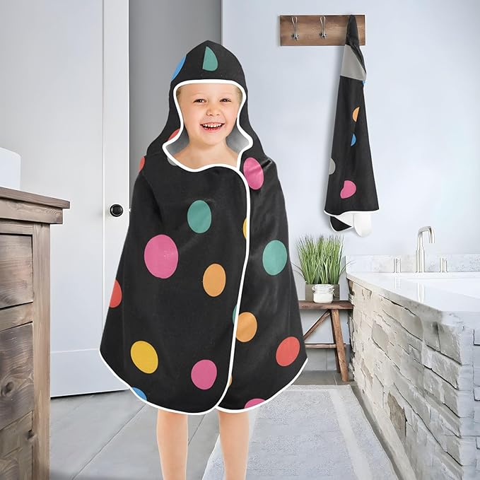 SUABO Kids' Bath Towels Colorful Dots Hooded Towels for Boys Girls,Toddler Towels Multi-Purpose for Beach,Pool and Bathroom,23.5" x 50", Soft and Highly Absorbent