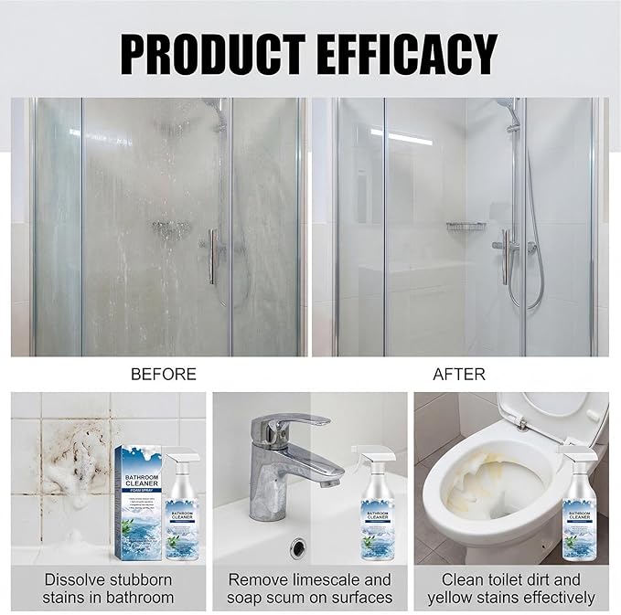 Deep Foam Bathroom Cleaner, All Purpose Stain Remover Spray, 120ml Descaling Solution with Fast Action Foam, Heavy Duty Limescale Eliminator, Brightening Formula for Tile Restoration