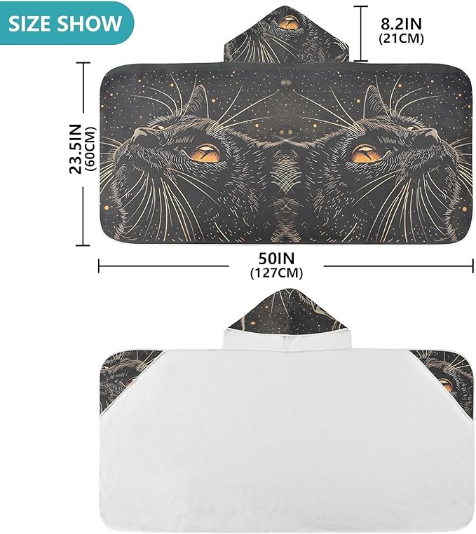Hooded Towel for Kids Black Cat Looking Up Sky Beach Wrap Bath Towels 50x23.5in