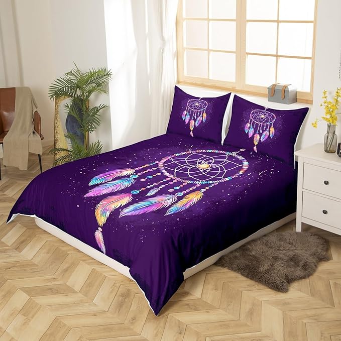 Luxury Dreamcatcher Bathroom Shower Curtain Set Boho Dream Catcher Decor Bath Curtain Colorful Feather Shower Curtain for Stalls Bathtubs Room Decor Purple Waterproof Bathroom Curtains 72x72 Inch