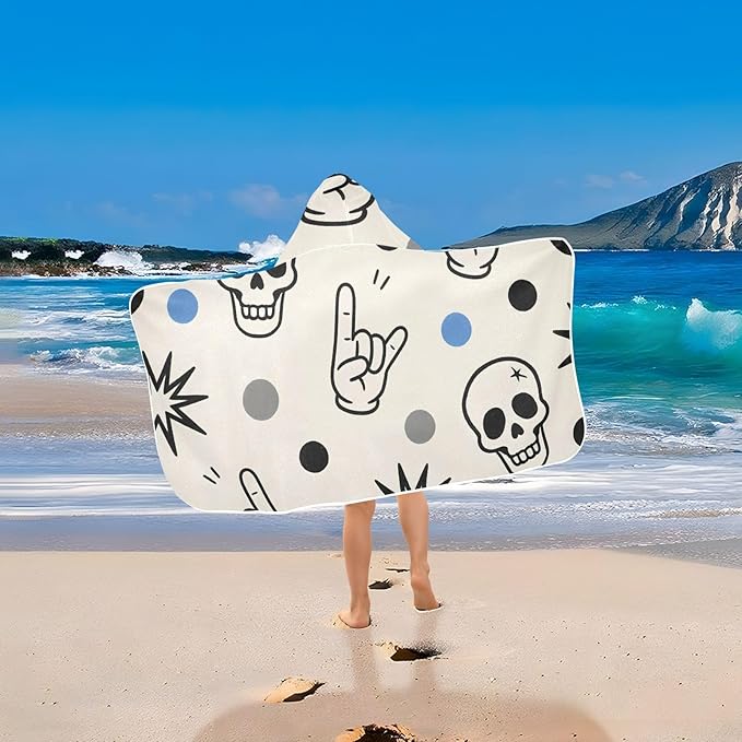SUABO Kids' Bath Towels Skull Polka Dots Hooded Towels for Boys Girls,Toddler Towels Multi-Purpose for Beach,Pool and Bathroom,23.5" x 50", Soft and Highly Absorbent