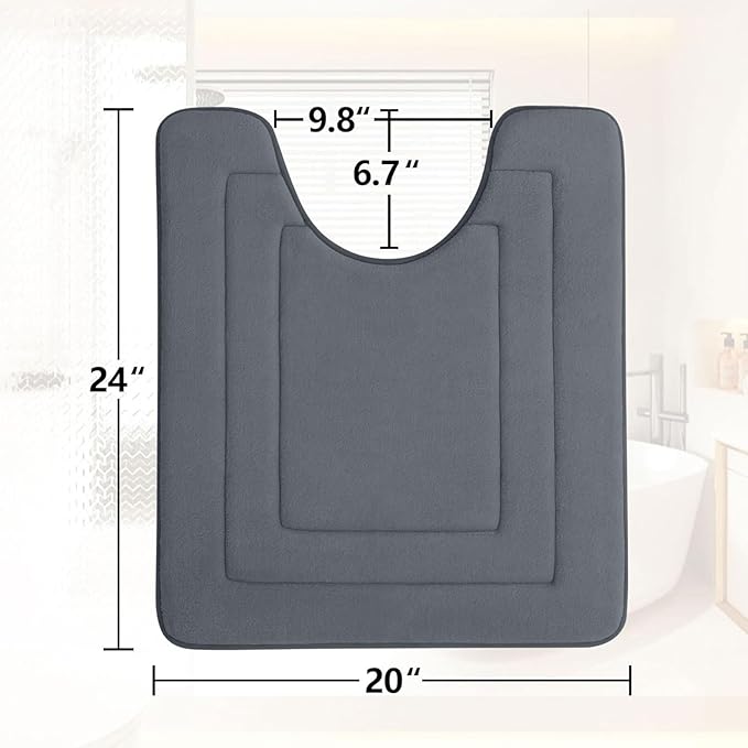 Arotive Memory Foam U-Shaped Toilet Rugs 24" x 20", Super Soft Absorbent Contoured Bathroom Rugs, Machine Washable Contour Bath Mats for Bathroom Toilet Base, Dark Grey