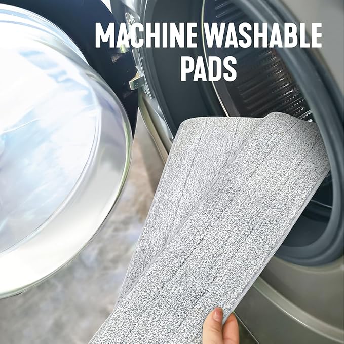 Pine-Sol Flat Microfiber Mop - Wet/Dry Floor Cleaning Tool with 2 Reusable Mopping Pads - Multi-Surface for Dusting Hardwood, Laminate, Tile - Extendable Stainless Steel Handle with Swivel Head