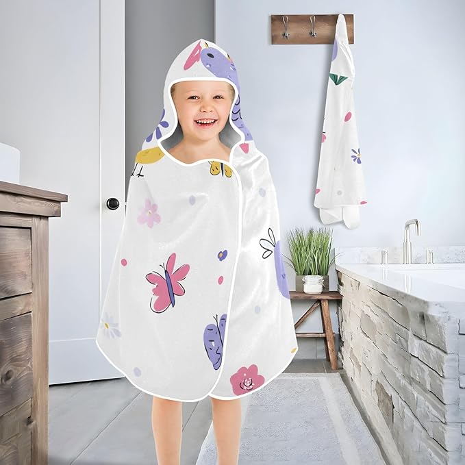 SUABO Kids' Bath Towels Flower Chicken White Background Hooded Towels for Boys Girls,Toddler Towels Multi-Purpose for Beach,Pool and Bathroom,23.5" x 50", Soft and Highly Absorbent