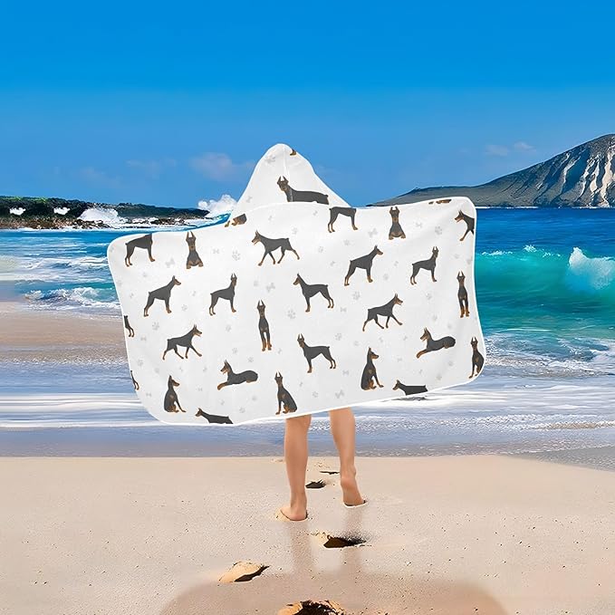 susiyo Kids Hooded Bath Towel Doberman Pinscher Dogs Beach Towel for Kids 23.5 x 50 Inch Microfiber Soft Absorbent Quick Dry Bath Swim Pool Towel Wrap Poncho Bathrobe with Hood for Kids Toddler