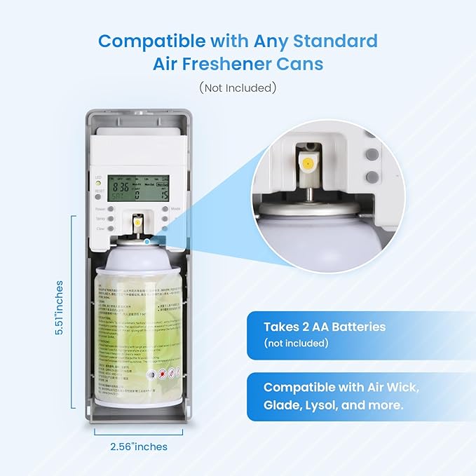 SVAVO Automatic LCD Air Freshener Dispenser - Wall Mount/Free Standing Auto Fragrance Dispenser Programmable Aerosol Spray Perfume Dispenser for Bathroom, Hotel, Office, Commercial Place, White