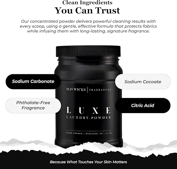 Mavwicks - Luxury Laundry Detergent Powder (Luxe) 32 Oz – Concentrated for Tough Stains and Odors, For All Washing machine types – Gentle on Fabrics