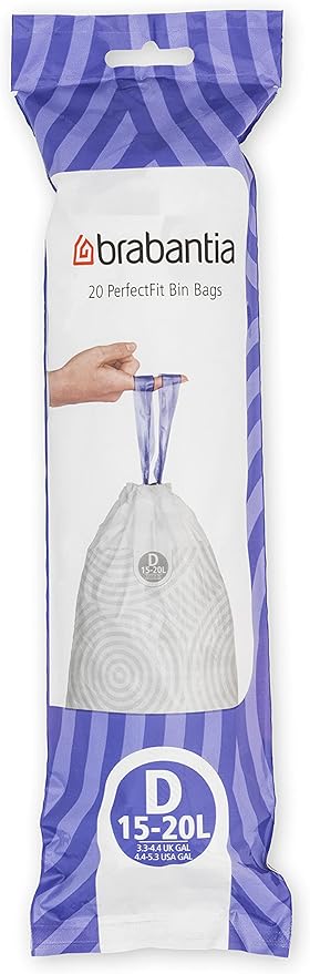 Brabantia PerfectFit Trash Bags (Size D/0.5-0.8 Gal) Thick Plastic Trash Can Liners with Drawstring Handles (120 Bags)