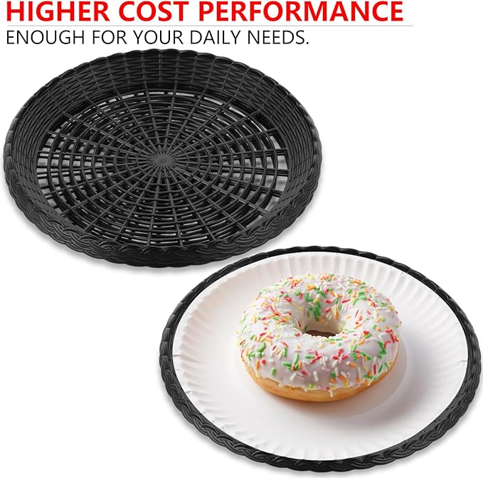 MIDELONG Reusable Plastic Paper Plate Holders, 9 Inch Round Paper Plate Holders Woven Paper Plate Holder Black Plastic Heavy Duty Supports for Party BBQ Picnic Supplies, Pack of 4