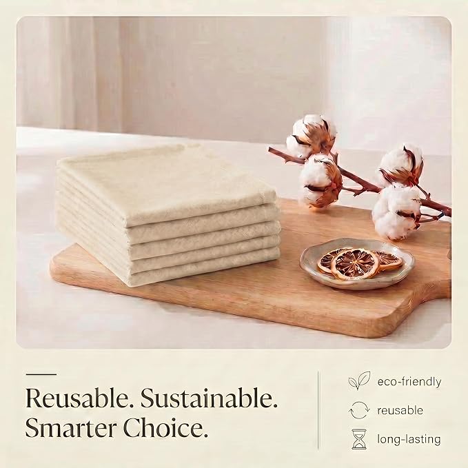 Urban Villa Kitchen Towels 100% Cotton Dish Towels for Kitchen(Set of 6) 20”x30” Dish Cloths Highly Absorbent Kitchen Linen Set with Hanging Loop Perfect for Drying – Ivory.
