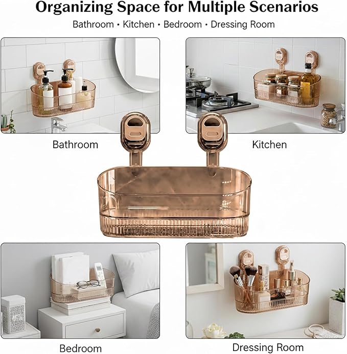 DDRIC No-Drill Bathroom Suction Storage Box, Large Capacity Bathroom Hanging Suction Storage Box with Strong Load Bearing, Removable Suction Cup Shower Caddy Organizer for Wall (1PC-B)