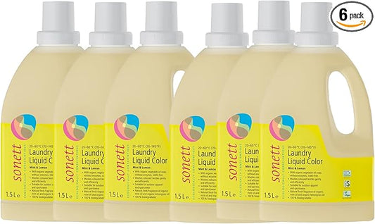 Sonett Organic Laundry Liquid Detergents, Mint & Lemon (Pack of 6) for all colored textiles Certified Organically Grown