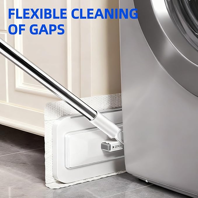 Press Grip Mini Mop, Zero-Touch Gap Dust Cleaner with 39in Lazy Mop & Hands-Free Lock Head, Disposable Dust Mop for House Wall Bathroom Toilet Corners Multi Surface Cleaning with 5 Cloths
