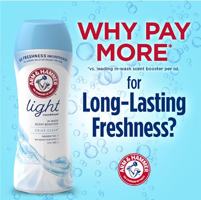 ARM & HAMMER Light In-Wash Scent-Booster, Laundry ScentBooster Crisp Cleanscent, 24 Oz (Pack of 2)