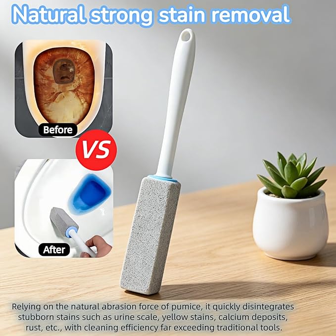 Btolin 2 Pack Pumice Stone Toilet Cleaner with Handle – Heavy Duty Hard Water Ring & Limescale Remover for Toilet, Pool, Tub, Sink – No Scratches, Chemical-Free, Ergonomic