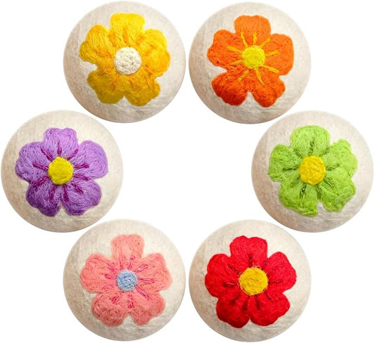 Wool Dryer Balls XL 6 Pack, Reusable Laundry Dryer Balls with Cute Floral Design, Reduce Drying Time, Soften Clothes, Anti Static, Eco Friendly Dryer Sheets Alternative