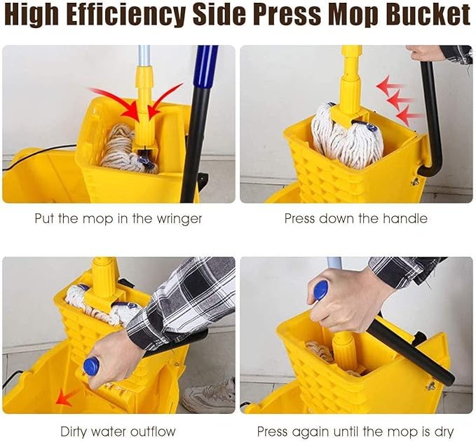 Nightcore Commercial Mop Bucket, All-in-one Tandem Floor Cleaning Wavebrake, Detachable Handle, Side Press Cleaning Wringer Portable Trolley On Wheels for Household, Commercial, 26 Quart Capacity