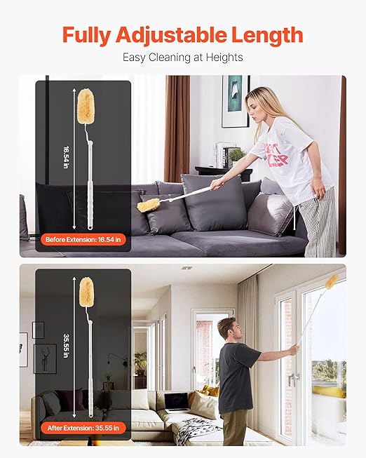 VEVOR Duster Refills, Heavy Duty Dusters for Cleaning, 3 ft Extendable Handle with 10 Refills, Reusable Non-Woven Fabric 360° Cleaning Kit for Dusting Furniture, Blinds, Ceiling Fans, Walls, Corners
