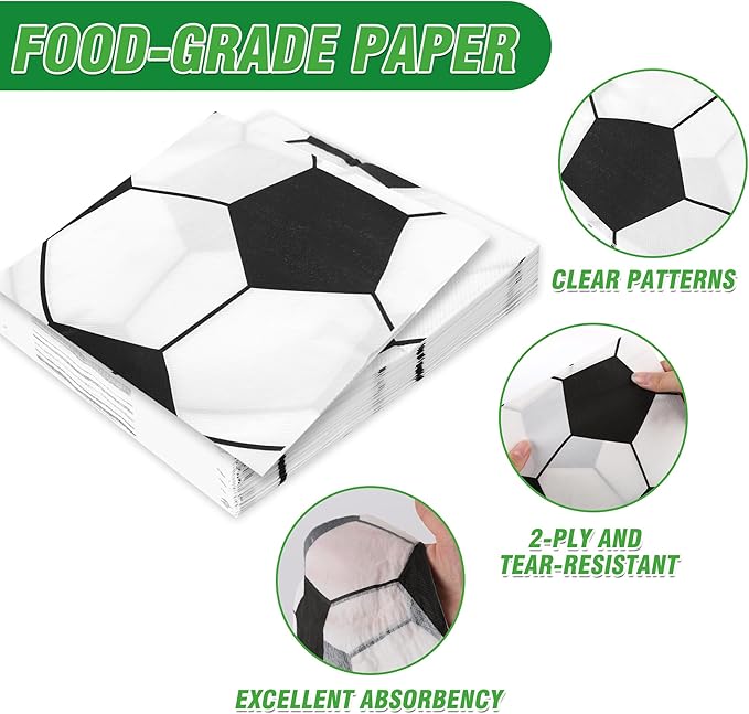100 Pcs Soccer Party Supplies for 25 Guests, Heavy-Duty 7" & 9" Paper Plates, 2-Ply 13" Napkins & Plastic Forks, Disposable Soccer Themed Tableware Set for Game Day and Birthday