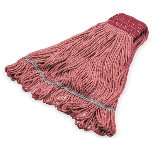 SPARTA Flo-Pac Cotton Mop Head, Loop-Ended, Wide Band with 5" Red Band for Organized Cleaning, Large, Red
